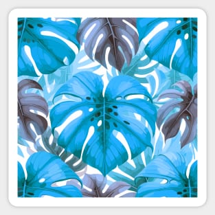 Blue Monstera Tropical Leaves Sticker